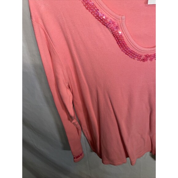 Quacker Factory Casual Blouse Women’s Size Large Pink Sequins Long Sleeve Cotton - Picture 6 of 12